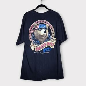 One Eyed Jacks Saloon Mens T-Shirt Large Sturgis Bear Paw Flag Biker Bar Graphic
